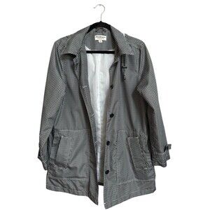 Norm Thompson Windbreaker Jacket Size S Petite Black White Gingham Hood